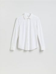 Koszula super slim fit - biały. Białe koszule Reserved, l, bez wzorów, z dzianiny, bez kołnierzyka, bez ramiączek. Za 119.99 zł.