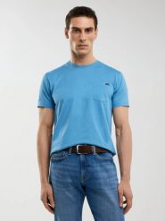Koszulka męska z kieszonką niebieska Carbon 402. Niebieskie t-shirty BIG STAR, l, z aplikacjami, z bawełny, bez kołnierzyka, bez ramiączek. Za 119.99 zł.