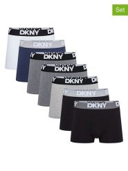 DKNY Bokserki (7 par) w kolorze czarno-jasnoszaro-granatowym rozmiar: M. Czarne bokserki DKNY, m, bez wzorów. Za 127.05 zł.