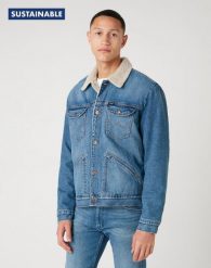 WRANGLER 124MJ SHERPA MĘSKA KURTKA JEANSOWA LOGO 3 YEARS W4MSUG10K 112129150. Kurtki Wrangler, m, bez wzorów, z jeansu, bez kaptura. Za 289.99 zł.