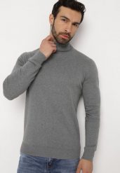 Szary Bawełniany Sweter z Golfem Jarelia. Szare swetry nierozpinane Born2be, l, bez wzorów, z bawełny, bez kołnierzyka, bez ramiączek. Za 79.99 zł.