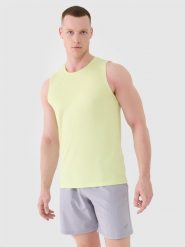 4F Tank top regular szybkoschnący męski - zielony S. Zielone t-shirty 4F, m, bez wzorów, z dzianiny, bez kołnierzyka, bez ramiączek. W wyprzedaży za 49.99 zł.