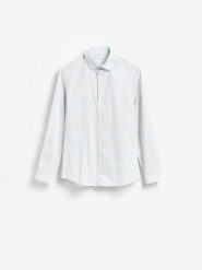 Koszula regular fit z domieszką lnu - jasnoniebieski. Niebieskie koszule Reserved, l, bez wzorów, z bawełny, bez kołnierzyka, bez ramiączek. Za 139.99 zł.