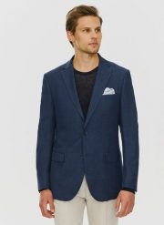 PAKO LORENTE – Lniana marynarka męska w kolorze granatowym. Garnitury Pako Lorente, na co dzień, m, bez wzorów, ze lnu. Za 329.99 zł.