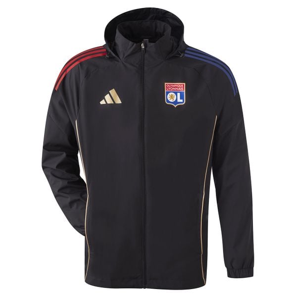 Kurtka dresowa zewnętrzna OL 2025/26. Czarne kurtki OLYMPIQUE LYONNAIS, xs, bez wzorów, z dresówki, bez kaptura. Za 261.25 zł.