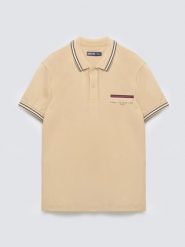 Koszulka męska polo z kontrastowym wykoŅczeniem beżowa Polos 801. Brązowe koszulki polo BIG STAR, na lato, l, bez wzorów, z dzianiny, bez kołnierzyka, bez ramiączek. Za 139.99 zł.