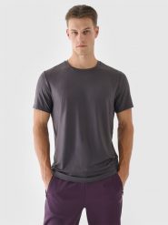 4F Koszulka treningowa regular szybkoschnąca męska - szara XXL. Szare t-shirty 4F, m, bez wzorów, z dzianiny, bez kołnierzyka, bez ramiączek. W wyprzedaży za 79.99 zł.
