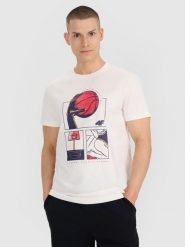 4F T-shirt regular z nadrukiem męski - biały XL. Białe t-shirty 4F, m, bez wzorów, z bawełny, bez kołnierzyka, bez ramiączek. Za 59.99 zł.