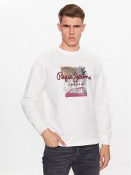 Pepe Jeans Bluza Melbourne Sweat PM582483 Biały Regular Fit. Białe bluzy Pepe Jeans, m, bez wzorów, z bawełny, bez kaptura. Za 199.99 zł.