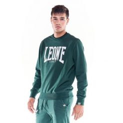 Męska bluza basic z dużym logo i okrągłym dekoltem. Zielone bluzy LEONE 1947 APPAREL, l, bez wzorów, z tkaniny, bez kaptura. Za 124.20 zł.