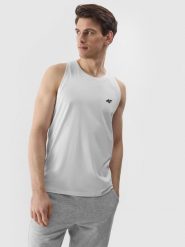 4F Tank top regular gładki męski - biały L. Białe bezrękawniki 4F, l, bez wzorów, z bawełny, bez kołnierzyka, bez ramiączek. Za 49.99 zł.