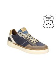 Bullboxer Skórzane sneakersy w kolorze granatowo-brązowym rozmiar: 42. Niebieskie buty sportowe casual Bullboxer, bez wzorów, bez zapięcia. Za 258.52 zł.