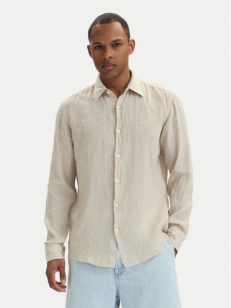 BOSS Koszula Relegant 50567579 Beżowy Regular Fit. Brązowe koszule Boss, m, bez wzorów, ze lnu, bez kołnierzyka, bez ramiączek. Za 499.99 zł.