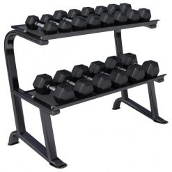 Zestaw hantli HEX od 6 do 30 kg ze stojakiem. Czarne piżamy GORILLA SPORTS, s, bez wzorów, z gumy, bez ramiączek. Za 4,599.99 zł.