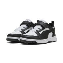 Dziecięce sneakersy PUMA Rebound V6 Lo PUMA. Białe eleganckie półbuty Puma, bez wzorów, z materiału, bez obcasa, bez zapięcia. Za 199.00 zł.