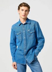WRANGLER MĘSKA KOSZULA JEANSOWA WRANGLER WESTERN SHIRT COOL MEDIUM 112362373. Koszule Wrangler, m, bez wzorów, z jeansu, bez kołnierzyka, bez ramiączek. Za 179.99 zł.