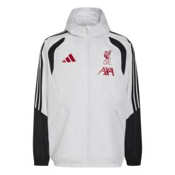 Wodoodporna kurtka Liverpool FC 2026/27. Szare kurtki Adidas, l, bez wzorów, z materiału, bez kaptura. Za 431.00 zł.