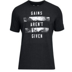 Koszulka sportowa męska Under Armour Gains Arent Given 1305662. Czarne t-shirty sportowe Under Armour, bez wzorów, bez ramiączek, na fitness i siłownię. Za 119.00 zł.