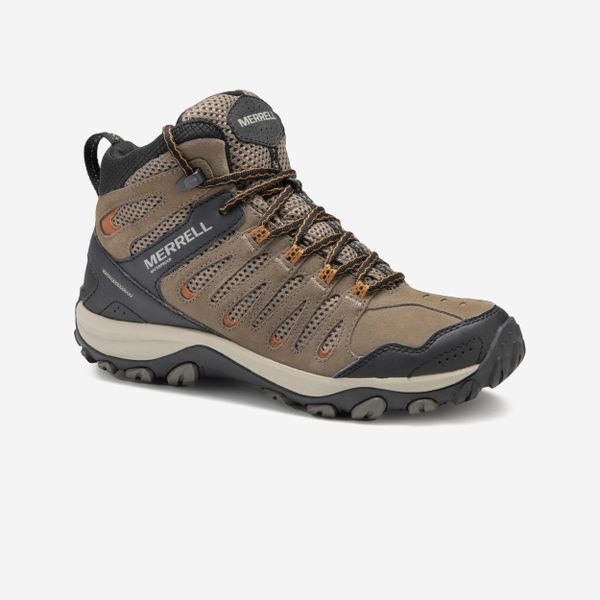 Buty turystyczne męskie Crosslander Mid wodoodporne. Brązowe buty turystyczne Merrell, bez wzorów, z kauczuku, bez zapięcia, trekkingowe. Za 469.99 zł.