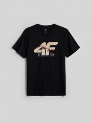 4F T-shirt regular z nadrukiem męski - czarny XL. Czarne t-shirty 4F, m, bez wzorów, z bawełny, bez kołnierzyka, bez ramiączek. Za 69.99 zł.