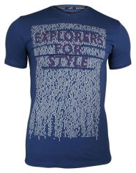 Ciemna Niebieska Męska Koszulka (T-shirt ) z Nadrukiem, Krótki Rękaw, EXPLORES FOR STYLE. Niebieskie bluzki z długim rękawem Adriano Guinari, m, bez wzorów, z bawełny, bez kołnierzyka, bez ramiączek. Za 89.00 zł.