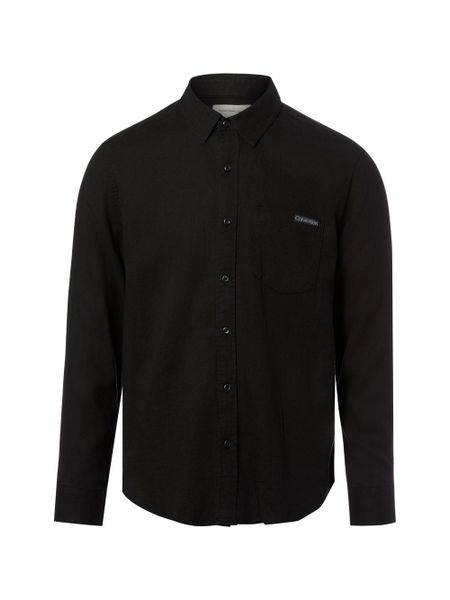 Calvin Klein Jeans koszula lniana Mężczyźni Regular Fit len czarny, M. Czarne koszule Calvin Klein Jeans, m, bez wzorów, z jeansu, bez kołnierzyka, bez ramiączek. Za 229.95 zł.