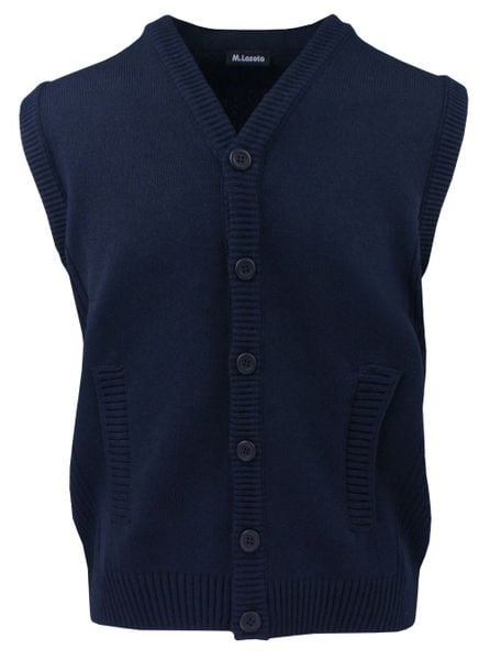 Rozpinana Na Guziki Kamizelka Męska - M. Lasota - Granatowa. Niebieskie swetry rozpinane M. Lasota, na jesień, l, bez wzorów, z bawełny, bez kołnierzyka, bez ramiączek. Za 249.00 zł.