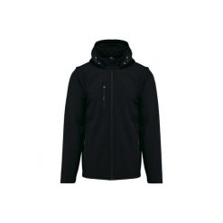 Kurtka 3-warstwowa z kapturem i odpinanymi rękawami Kariban Softshell. Czarne kurtki KARIBAN, m, bez wzorów, z elastanu, z kapturem. Za 337.00 zł.