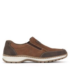 Półbuty Rieker. Brązowe eleganckie półbuty Rieker, bez wzorów, bez obcasa, bez zapięcia. Za 269.99 zł.