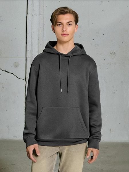 Bluza hoodie basic - szary. Szare bluzy bez kaptura Sinsay, l, bez wzorów, bez kaptura. Za 39.99 zł.