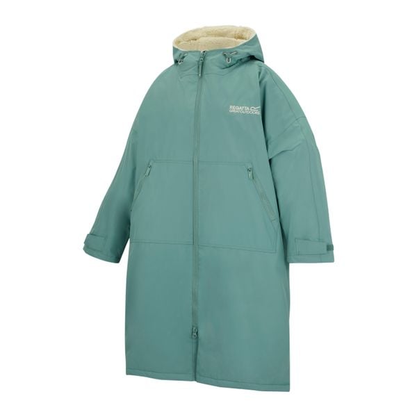 Wodoodporny szlafrok do przewijania dla dorosłych unisex. Szare szlafroki Regatta, m, bez wzorów, z materiału, bez ramiączek, długie, z kapturem. Za 387.50 zł.