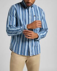 MĘSKA KOSZULA MATERIAŁOWA LEE RIVETED SHIRT INDIGO L66IKODK 112116432. Niebieskie koszule Lee, l, bez wzorów, z materiału, bez kołnierzyka, bez ramiączek. Za 129.99 zł.