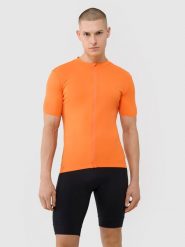 4F Koszulka rowerowa rozpinana męska - pomarańczowa XL. Brązowe t-shirty 4F, l, bez wzorów, z dzianiny, bez kołnierzyka, bez ramiączek. Za 179.99 zł.