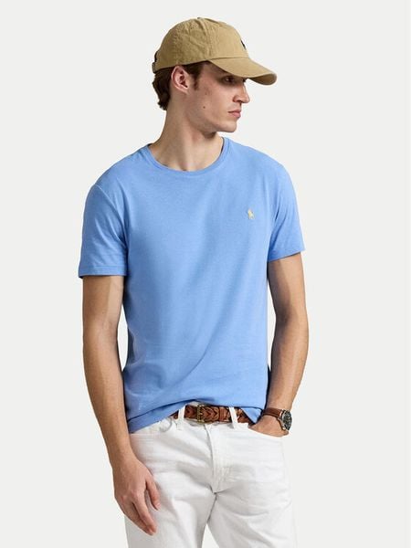 Polo Ralph Lauren T-Shirt 710671438454 Błękitny Custom Slim Fit. Niebieskie koszulki polo Polo Ralph Lauren, l, bez wzorów, z bawełny, bez kołnierzyka, bez ramiączek. Za 255.99 zł.
