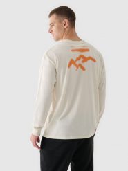 4F Longsleeve oversize z nadrukiem męski - beżowy M. Brązowe bluzki z długim rękawem 4F, m, bez wzorów, z bawełny, bez kołnierzyka, bez ramiączek. W wyprzedaży za 39.99 zł.
