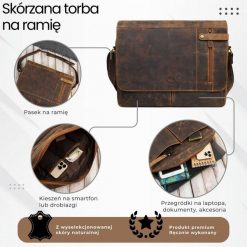 Męska brązowa skórzana torba na ramie na laptopa vintage Paolo Peruzzi T-148-HBR. Brązowe torby na laptopa . Za 389.00 zł.