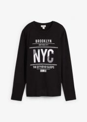 Bluzka z długim rękawem z czystej bawełny organicznej, slim fit. Czarne bluzki z długim rękawem bonprix, m, bez wzorów, z bawełny, bez kołnierzyka, bez ramiączek. Za 27.99 zł.