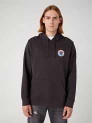 WRANGLER MĘSKA BLUZA LOGO HOODIE FADED WASHED BLACK 112341228 W656018280. Czarne bluzy Wrangler, m, bez wzorów, bez kaptura. Za 199.99 zł.