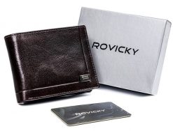 Portfel skórzany Rovicky c. brązowy CPR-021-BAR. Brązowe portfele ROVICKY, bez wzorów, ze skóry. Za 71.99 zł.