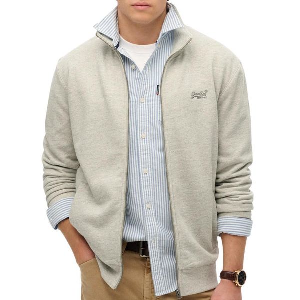 Bluza dresowa zapinana na zamek błyskawiczny Superdry Essential. Szare bluzy bez kaptura Superdry, xl, bez wzorów, z bawełny, bez kaptura. Za 323.25 zł.