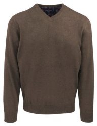Męski, Bawełniany Sweter w Serek (V-neck) - Adriano Guinari - Brązowy. Brązowe swetry rozpinane Adriano Guinari, l, bez wzorów, z bawełny, bez kołnierzyka, bez ramiączek. Za 169.00 zł.