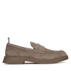 Półbuty HUGO. Brązowe eleganckie półbuty Hugo, bez wzorów, bez obcasa, bez zapięcia. Za 579.99 zł.