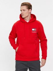 Tommy Jeans Bluza Essential Flag DM0DM18418 Czerwony Regular Fit. Czerwone bluzy Tommy Jeans, m, bez wzorów, z bawełny, bez kaptura. Za 609.99 zł.