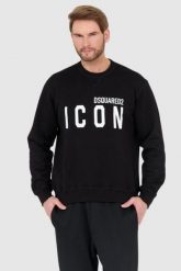 DSQUARED2 Czarna bluza męska z dużym białym logo icon, Rozmiar S. Czarne bluzy Dsquared2, l, bez wzorów, bez kaptura. W wyprzedaży za 899.99 zł.