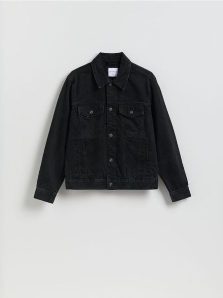 Jeansowa kurtka - czarny. Czarne kurtki Reserved, l, bez wzorów, z denimu, bez kaptura. Za 169.99 zł.