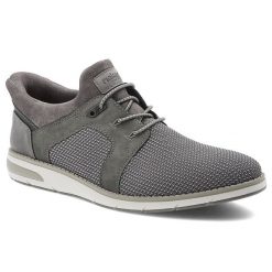 Szare Półbuty Rieker Eleganckie Obuwie Męskie. Szare eleganckie półbuty Rieker, bez wzorów, z materiału, bez obcasa, bez zapięcia. Za 389.00 zł.