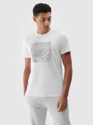 4F T-shirt regular z nadrukiem męski - biały XXL. Białe t-shirty 4F, m, bez wzorów, z bawełny, bez kołnierzyka, bez ramiączek. W wyprzedaży za 39.99 zł.