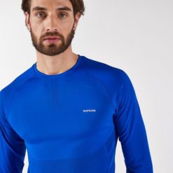 Koszulka do biegania z długim rękawem męska Kiprun Run 500. Niebieskie bielizna termoaktywna KIPRUN, m, bez wzorów, z materiału, bez ramiączek, do biegania. Za 99.99 zł.