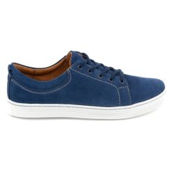 Olivier Buty Męskie skórzane casual 946MA niebieskie welur. Niebieskie buty sportowe casual na jesień, bez wzorów, ze skóry, bez zapięcia. Za 351.82 zł.