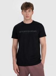 4F T-shirt regular z nadrukiem męski - czarny L. Czarne t-shirty 4F, l, bez wzorów, z bawełny, bez kołnierzyka, bez ramiączek. Za 59.99 zł.